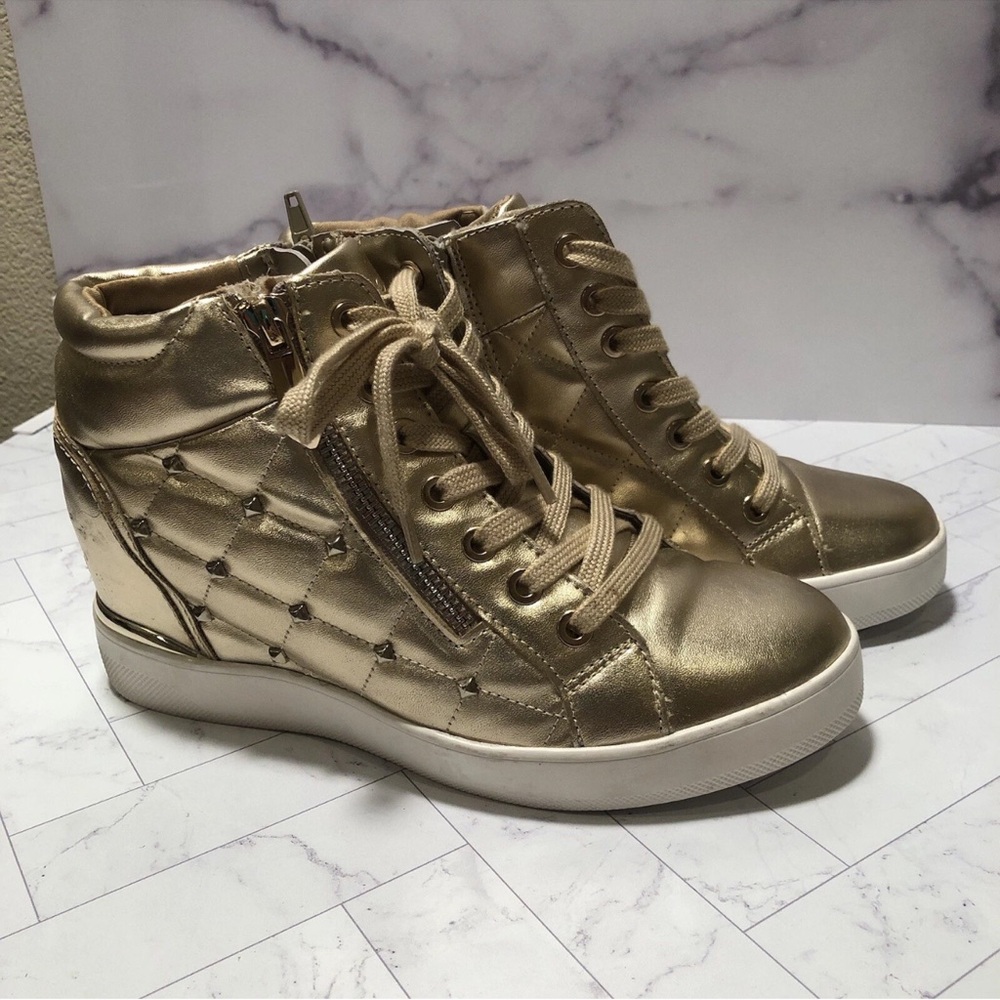 Aldo Metallic Gold High-Top Wedge Sneakers